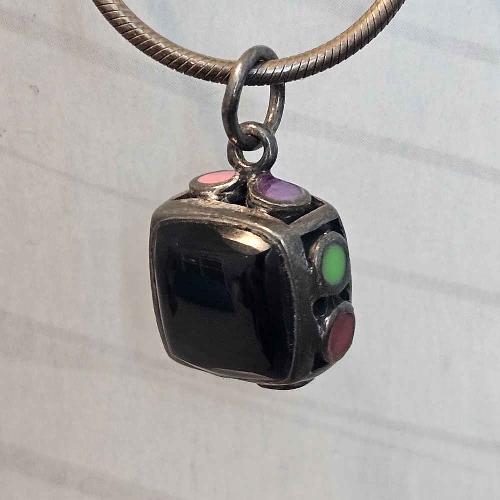 Vintage Sterling Silver Multi Colored Pendant Necklace Geometric 18"